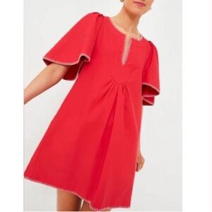 Magaschoni Tuckernuck | Women’s Coral ‘Poppy’ Linen Flutter Sleeve Dress Size M